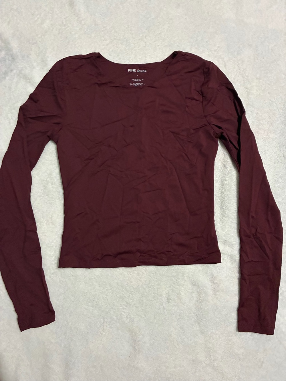 Pink Rose Long Sleeve Scoop Neck Top - Wine